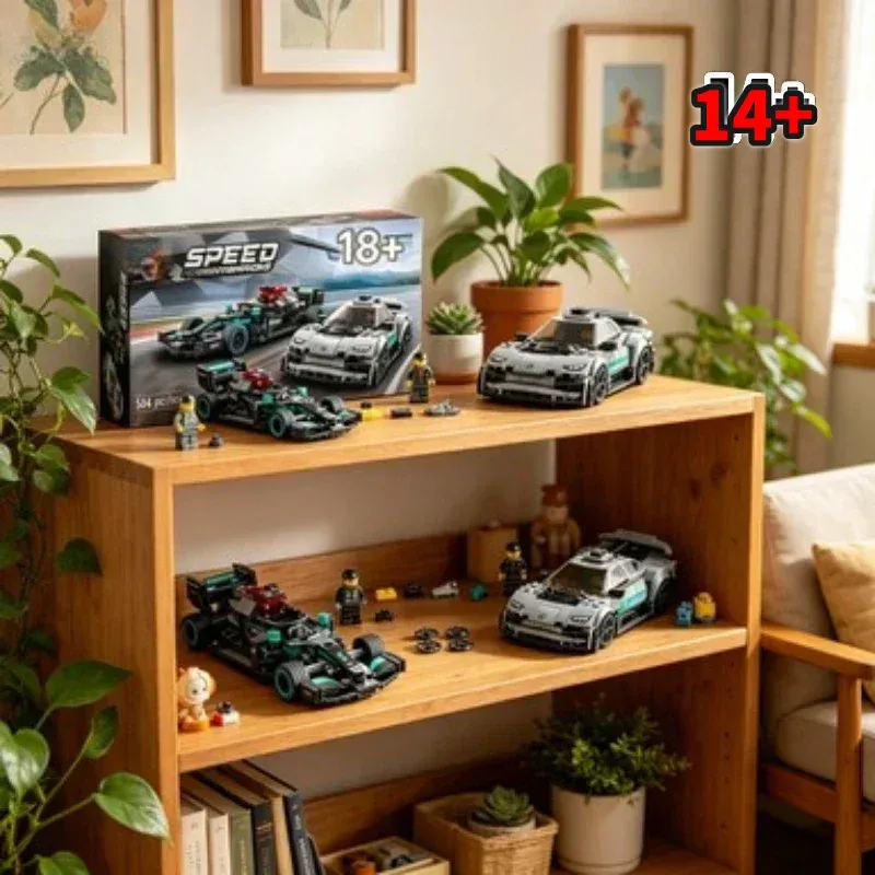 Bandai Classic Style Collectible Building Kit Launch 76909 Mercedes-Benz F1 & Sports Car Gift compatible with LEGO bricks