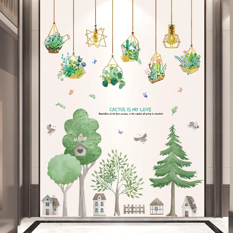 

[SHIJUEHEZI] Birds Trees Wall Stickers Buildings DIY Creative Potted Plants Mural Decals for Living Room Nursery Home Decoration