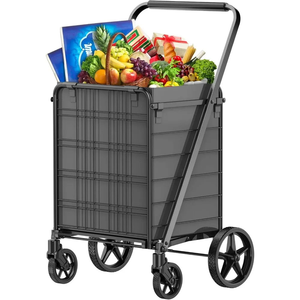 

Shopping Cart for Groceries, 280 lbs Heavy Duty Large Grocery Cart with 360° Swivel Wheels, Waterproof Liner, Market Cart