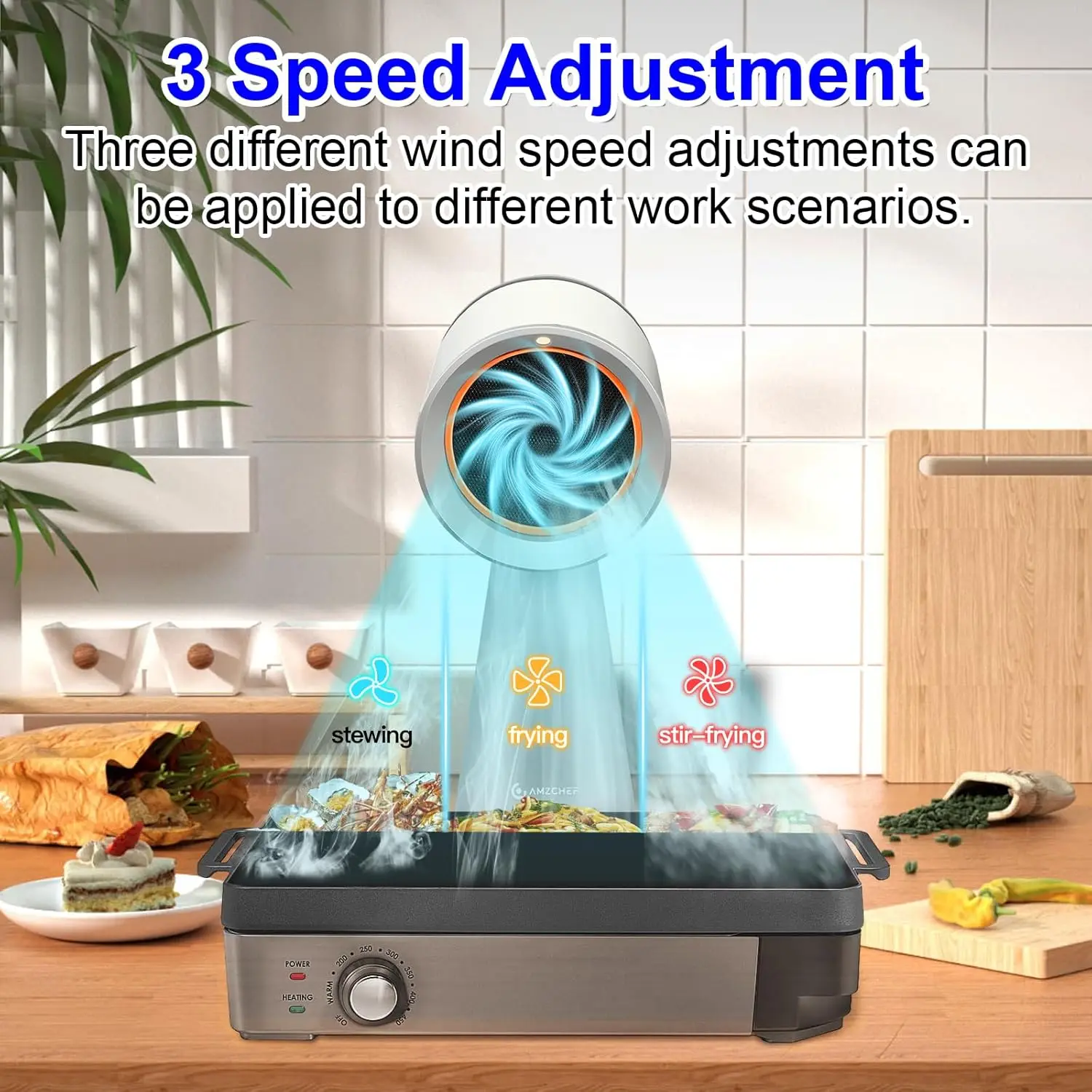 Portable Range Hood, Desktop Range Hood with 3 Speed Exhaust Fan,Low Noise Large Oil Collection Cup,Detachable Aluminum Filter