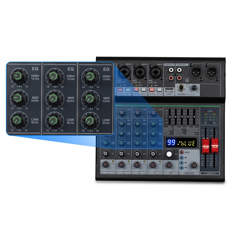 Hot Sale Professional 6 Channels 99dsp Dj Controller/audio Console Amplifier 6 Channel Mixer Sound System