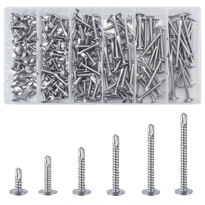 

210PCS 410 Stainless Steel M4.2 Large Round Head Cross With Cushion Huasi Self Tapping Drilling Tail Dovetail Iron Sheet Screws