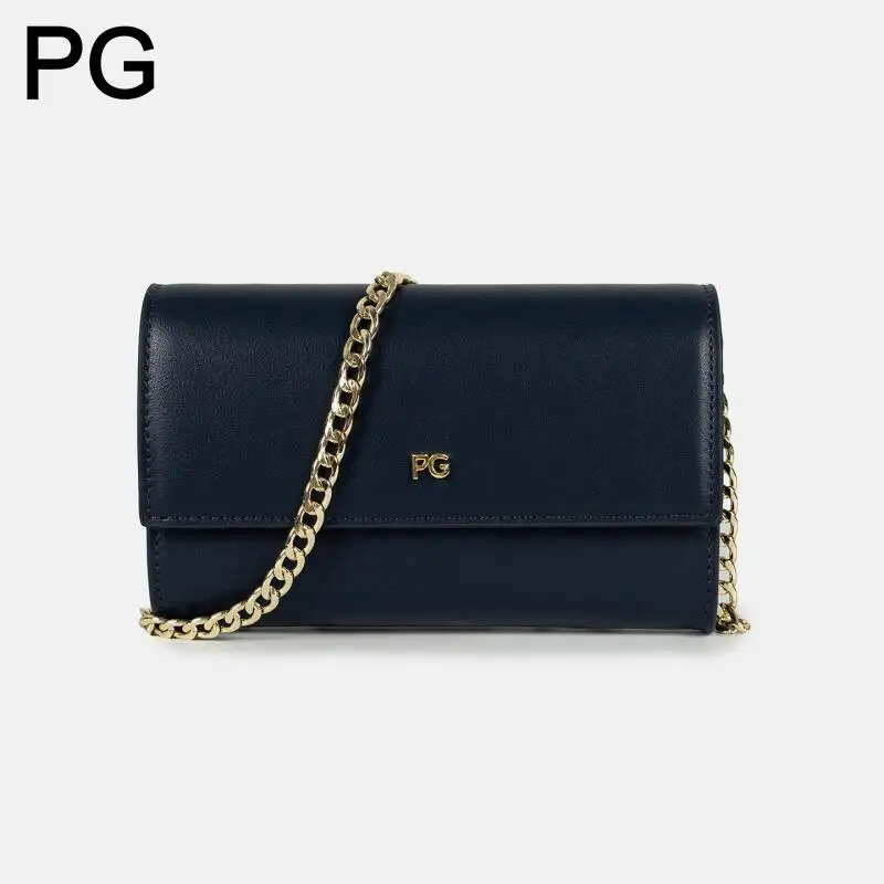 PG Klappverschluss Abnehmbare Kettenbörse für Damen mit Goldlogo, Mehrere Kartenfächer, Zwei Tragemöglichkeiten, Essentielle Tägliche Geldbörse