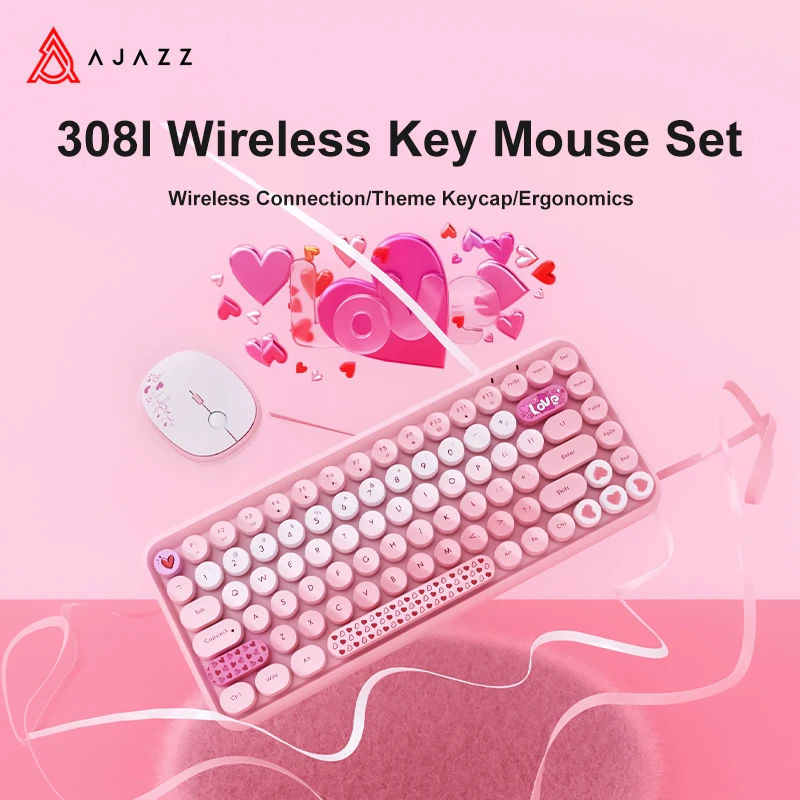 Ajazz 308I Бесшумная беспроводная клавиатура и мышь 2,4G, 84 клавиши, USB, эргономичная клавиатура для Windows, офиса, ноутбука, настольного компьютера