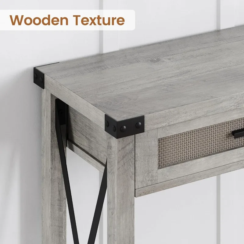 Farmhouse entrance table, grey control table with rattan drawers, 43 "sofa table with storage 5