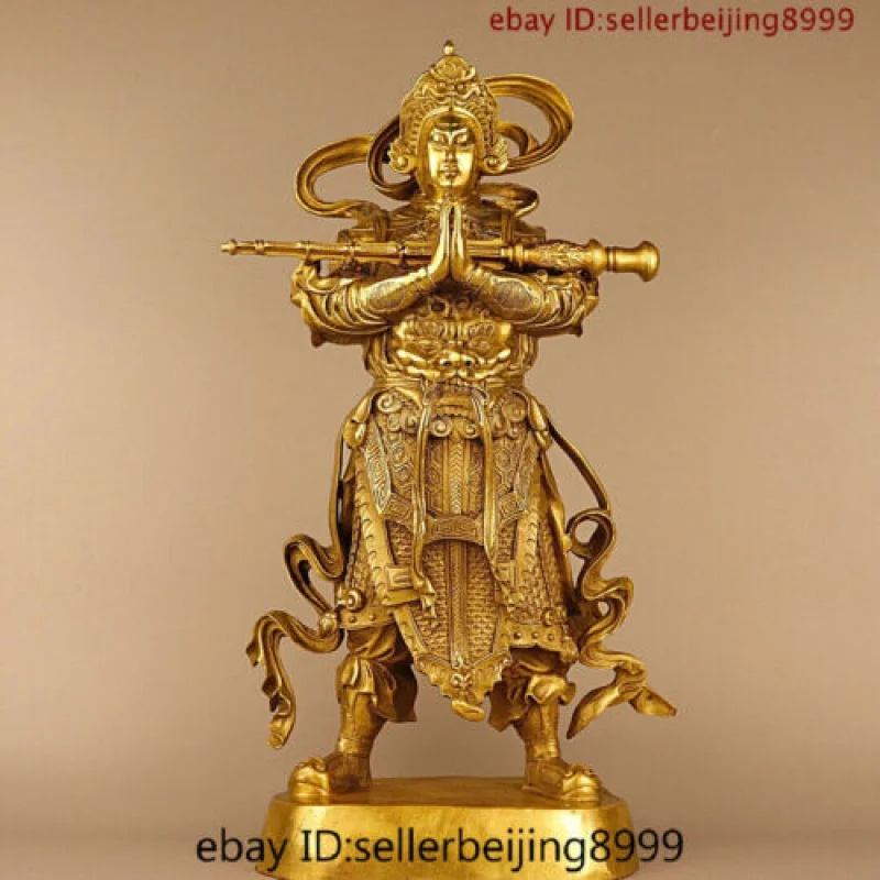 

China Buddhism Bronze Gilt Wei Tuo Building to Buddha General Wei Tian Statue