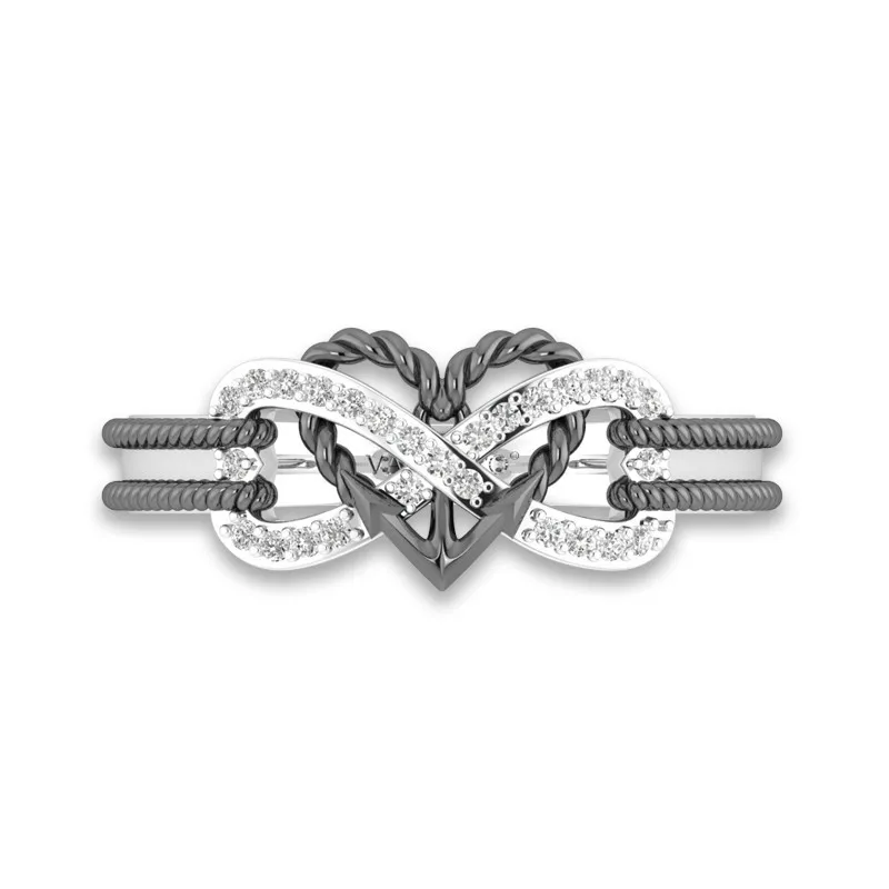 2 Color Pave CZ 925 Sterling Silver Infinity Heart Ring Eternity Ring Endless Love Gift Rings for Women Men Wedding Jewelry