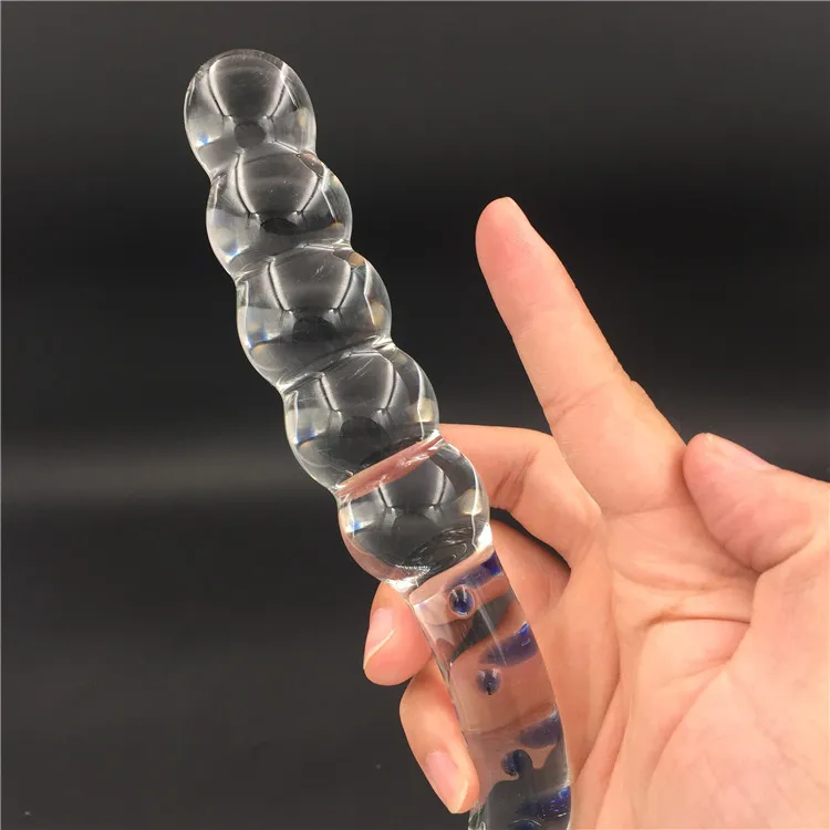 Dildo de cristal pyrex com esferas e butt plug anal para adultos_voghion.com