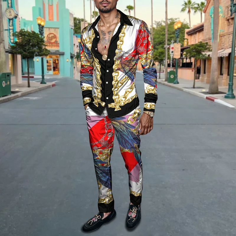 2025 Spring Summer Men Shirt Set Brand Print Fashion Printing Two Piece Set Mens Light Luxury Lightweight Party Long Sleeves_voghion.com