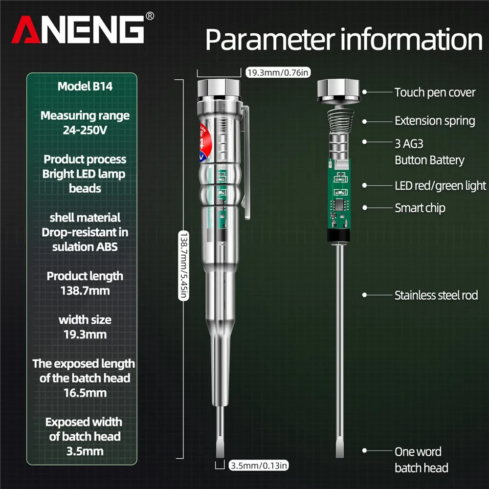 B14 Intelligent Induction Power Voltage Detector Pen 24-250V Circuit Tester Electrical Screwdriver With Indicator Light Sensor 5