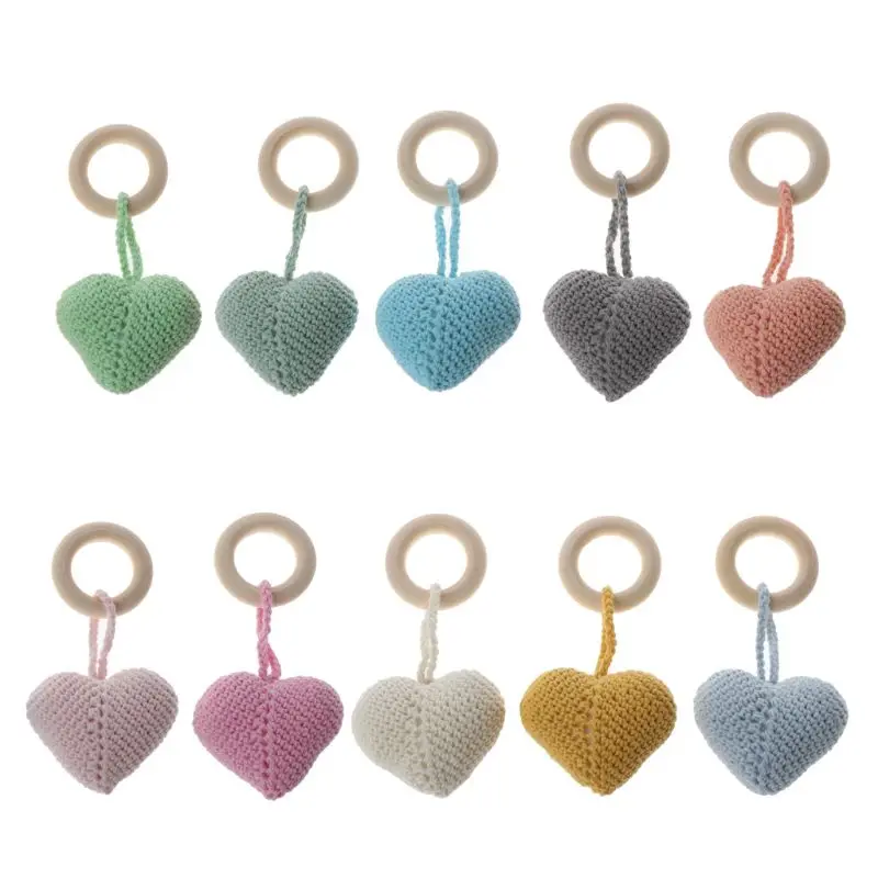 

Cartoon Knitted Heart Wooden Circle Heart Shaped Baby Teether Tools for Newborn