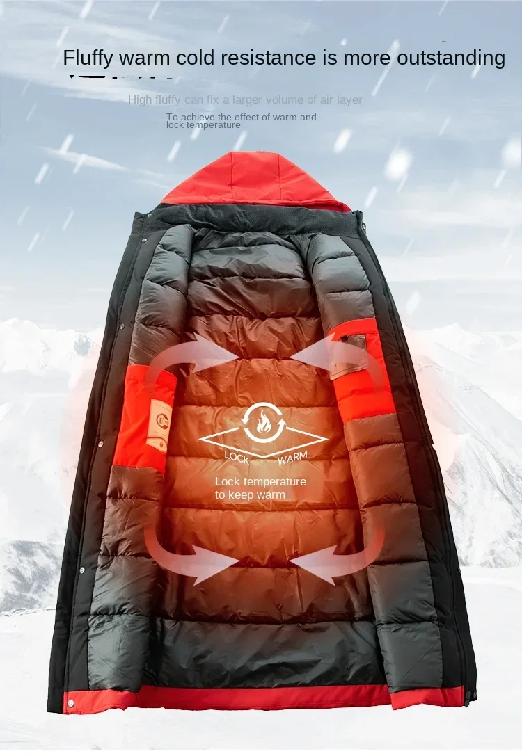 Winter Men Windbreaker Lengthened Thickened Swimmers Pre-competition Warm Long Down Jacket Detachable Cap