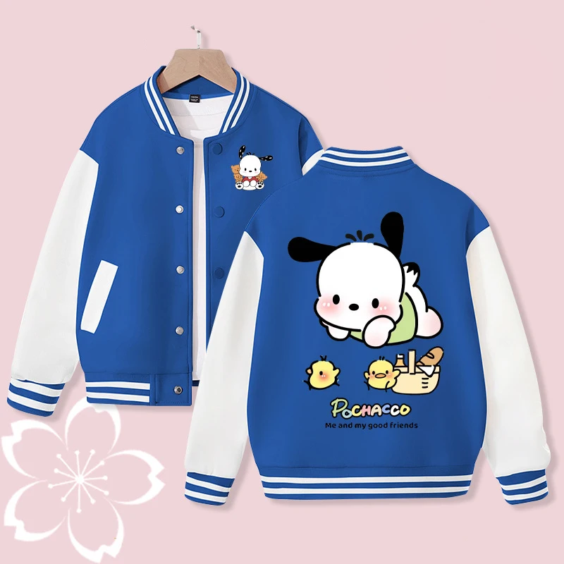 

Sanrio Kids Jacket Cute Anime Autumn Pochacco Cartoon Boy Jacket Spring Y2K Loose Sport Baseball Uniform Girl Children Clothing