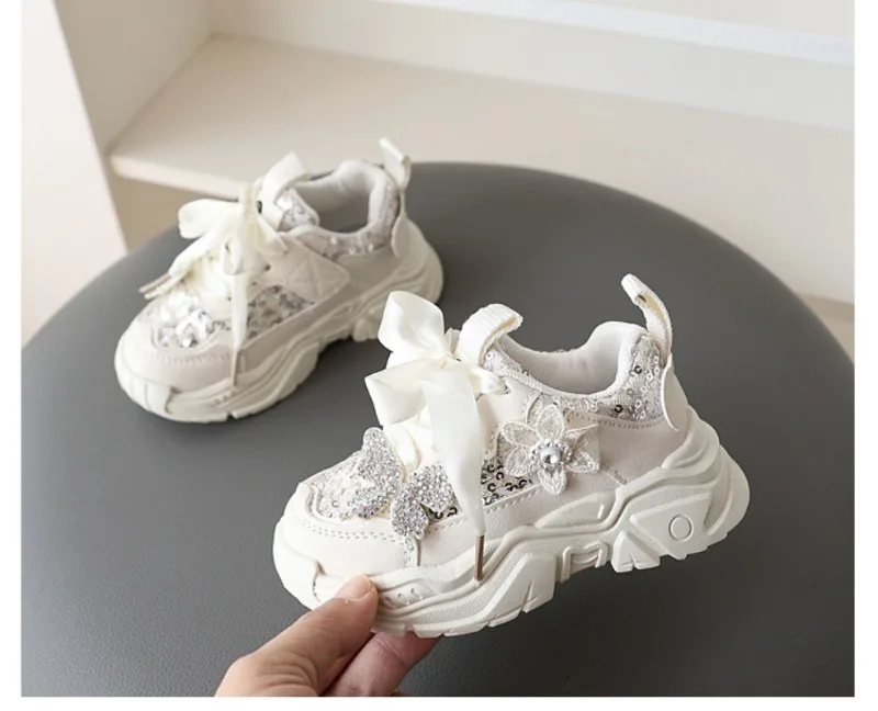 Girls Sports Shoes - Anti-Slip Sequin Butterfly Tennis  Running Shoes for Ages 1-6
