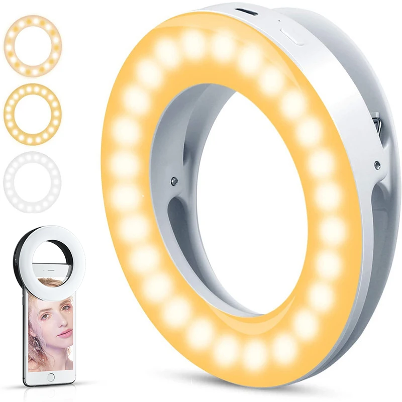 Upgrade 3200K 6500K LED Clip Ring Light 40 LED Lamp Selfie Fill Lights