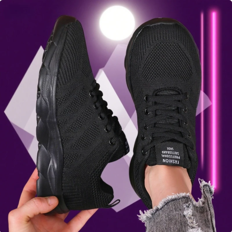 Black Pink Women's Running Shoes Light Comfortable Outdoor Training Sneakers Anti Slip Shock-absorbing  Platform Walking Shoes