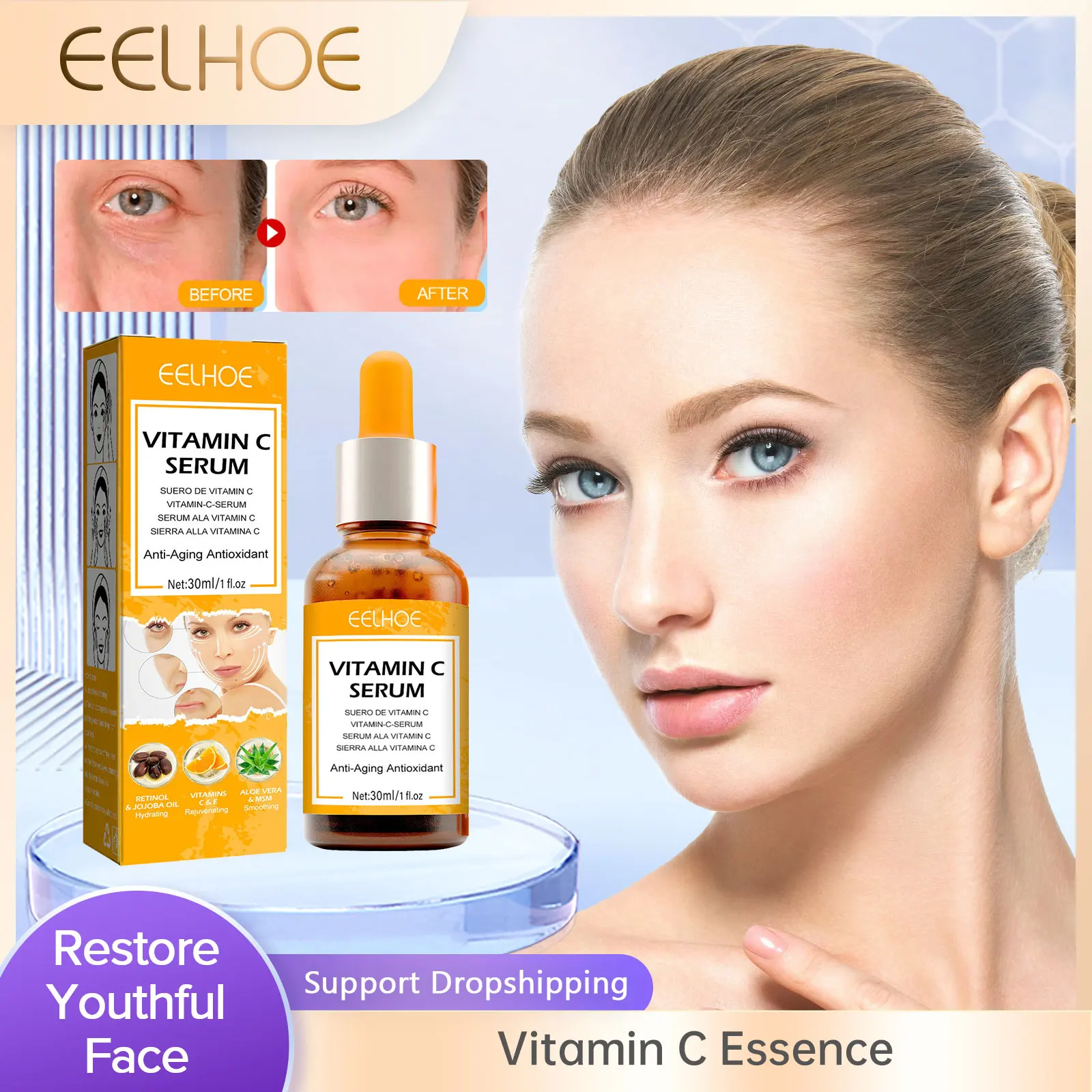 

Vitamin C Serum for Face Retinol Anti Aging Lighten Spots Remove Wrinkle Hydrate Anti Oxidant Whitening Glowing Original Essence