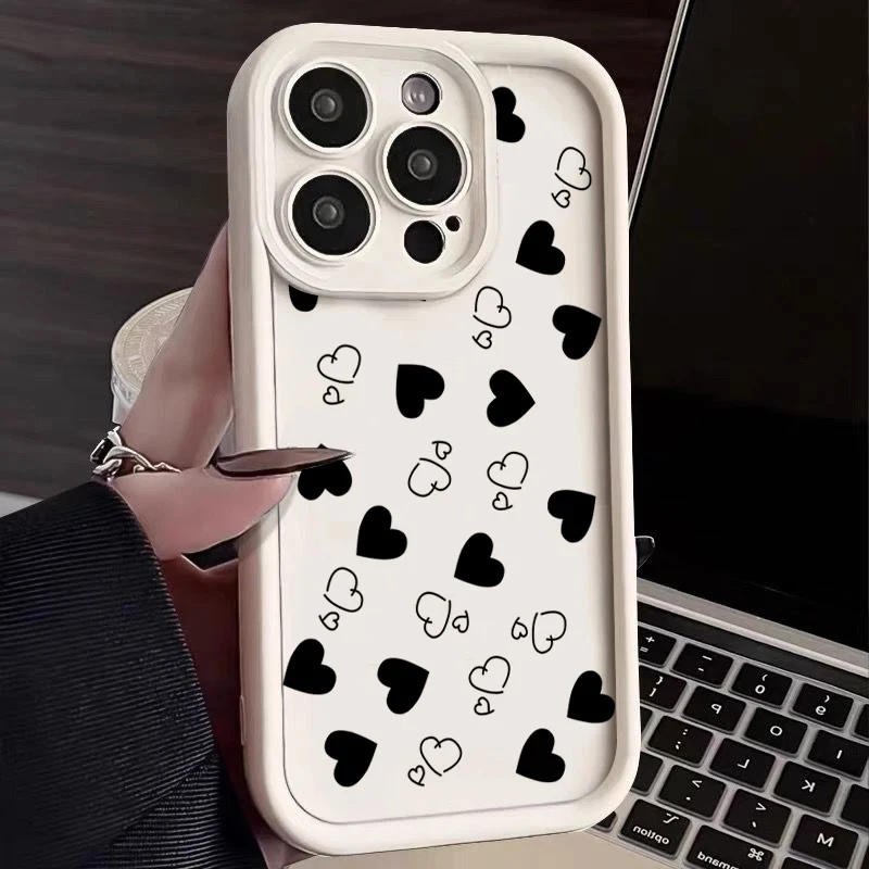 thumbnail image 1 of Funda de teléfono para iPhone 16 15 13 14 Pro Max 11 12 13 Mini 7 8 Plus XR X XS Max SE2022 Funda mate suave a prueba de golpes con estampado de corazón, 1 of 5