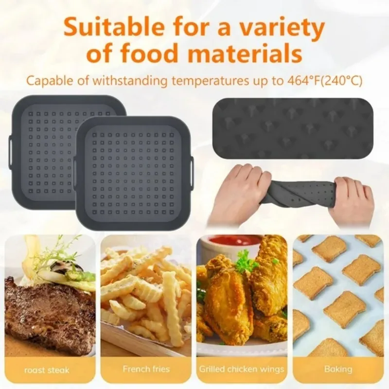 Reusable Silicone Air Fryer Basket Non-Stick Heat Resistant Air Fryer Insert for Easy Cleaning Cooking Tool Kitchen Accessories