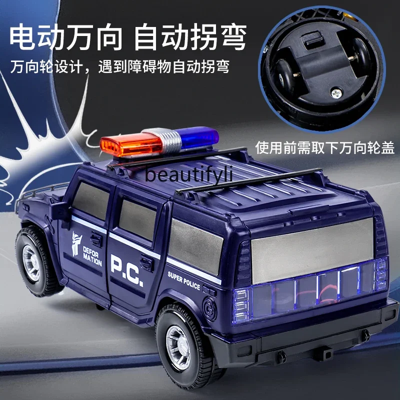 Electric deformation rotating universal police car boy car toy 1-2-3 year old baby toy