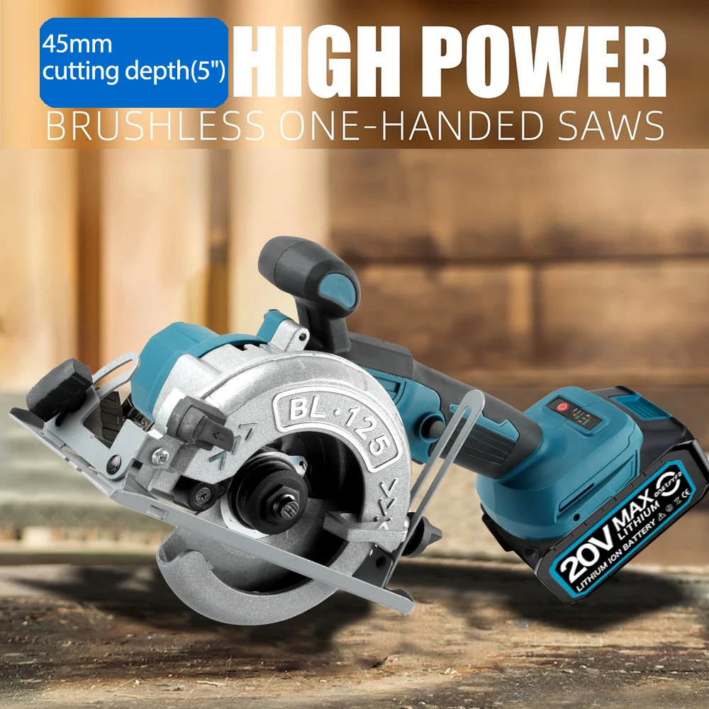 Brushless Circular Saw 125mm Cordless Electric Saw Adjustable Wood Cuttiing Machine Handheld Woodworking Saw for Makita Battery 2
