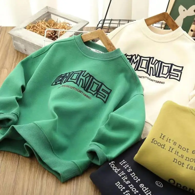 

Children's Clothing Boy's Hoody 2023 Spring and Autumn New Letter Embroidery Fashion round Neck Simple Top