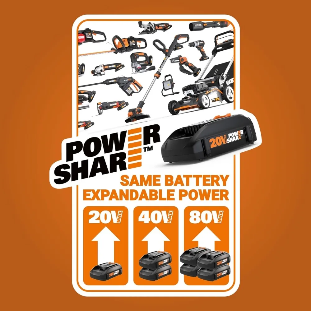 40V 16" Cordless Chainsaw WG385 Power Share Battery Chainsaw 59 ft/s Chain Speed Dual Safety Protection 6