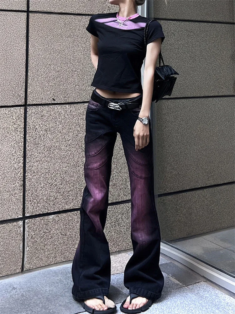Grape Purple American High Street Elastic Micro Flared Jeans For Women And Men, High Waist Slimming Flared Pants, Long Pants For 2