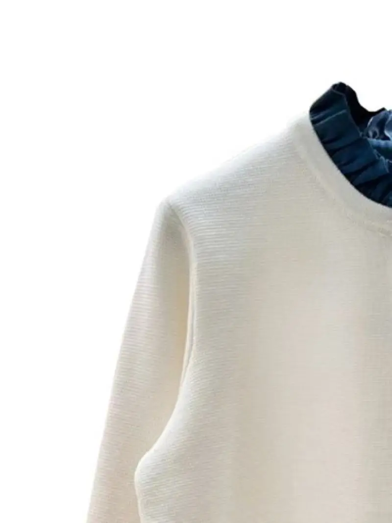 

Кардиган женский трикотажный однобортный со съемным гофрированным воротником и длинным рукавом, с вышивкой буквами и карманами, осень 2024