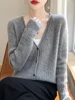 Autumn Winter Women 100% Merino Wool Cardigan Cashmere V-neck Sweater Curled Twisted Hollow Out Knitwear Bottoming Clothing Tops 1