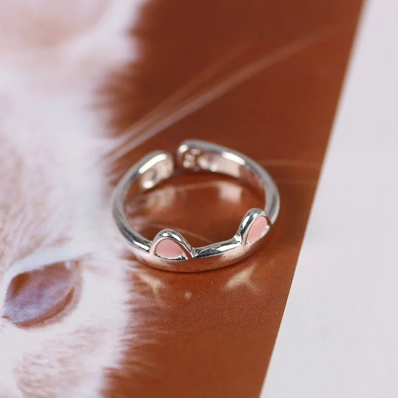 Cat Ear Finger Rings Open Cute Footprints Ring For Women Girl Pearl Hollow Geometric Gift Adjustable Fine Jewelry Accessories