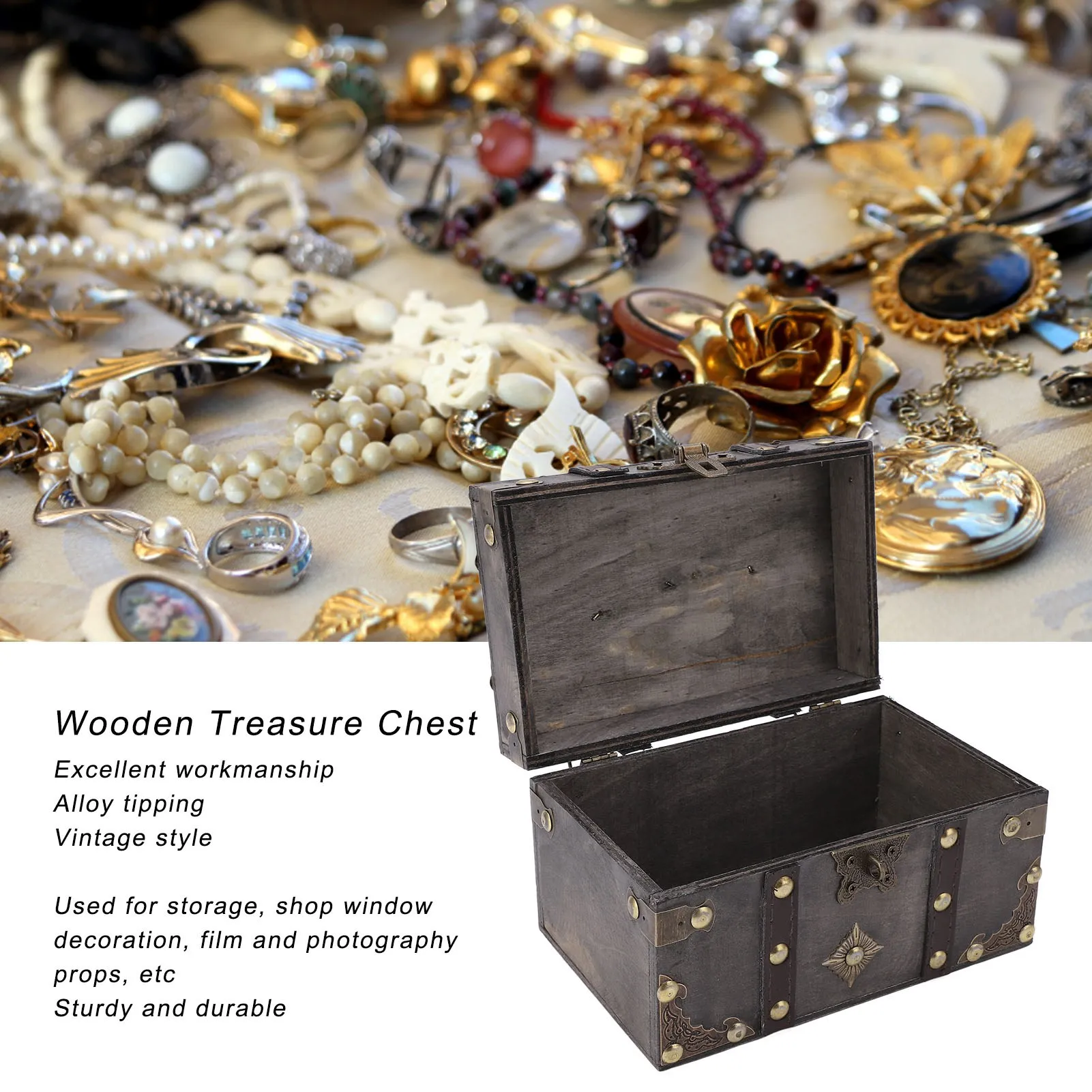 Vintage Wooden Treasure Chest with Coded Lock – Durable Wood Jewelry Box with Alloy Det... - SKU WJB23535 - UGI Packaging