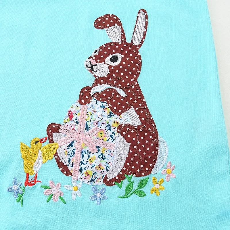 2025 Autumn Children's Clothing Kids Clothes Cotton Fall Baby Girls Long Sleeves Embroidery Cartoon Rabbits Dresses