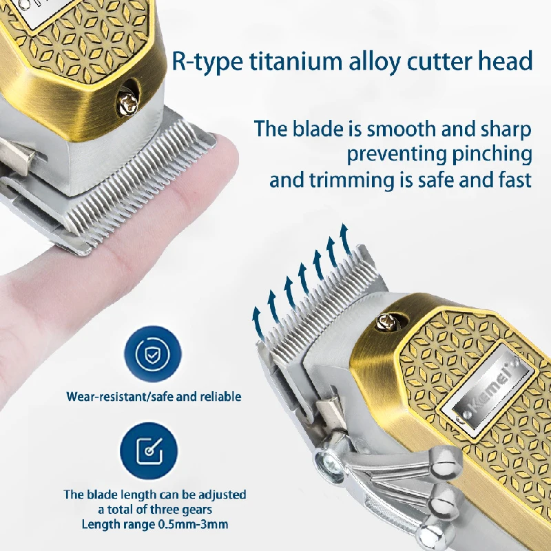 Kemei Barber Full Metal Hair Clipper Lithium Professional Hair Trimmer For Men Electric Cutter Machine Rechargeable