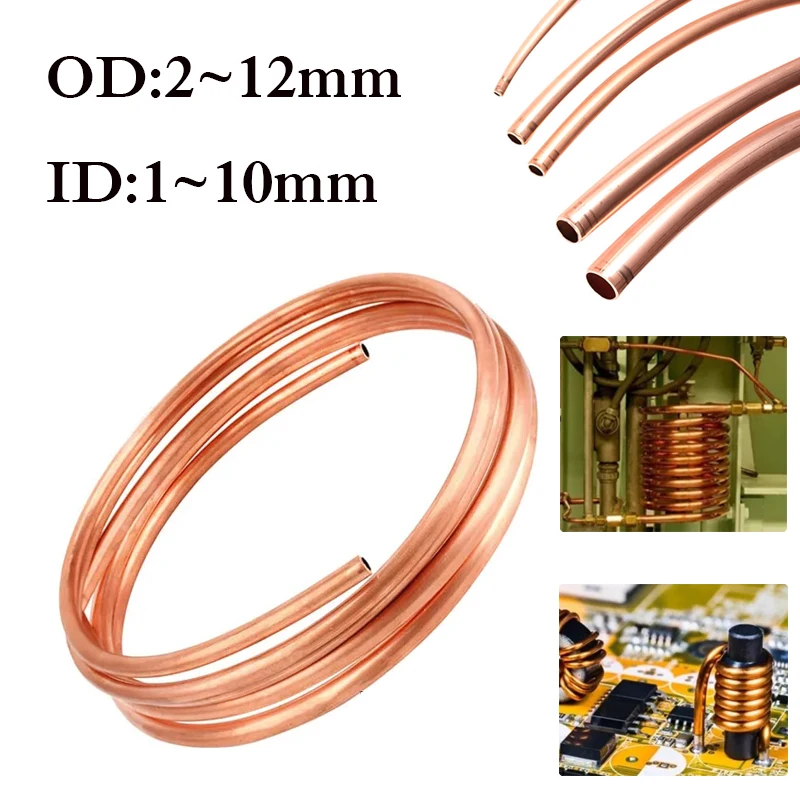 

1M Soft Coil Copper Tube T2 Red Copper Tubing Airs Conditioning Refrigeration Capillary Wire Pipes OD 2/3/4/6/8/10/12m