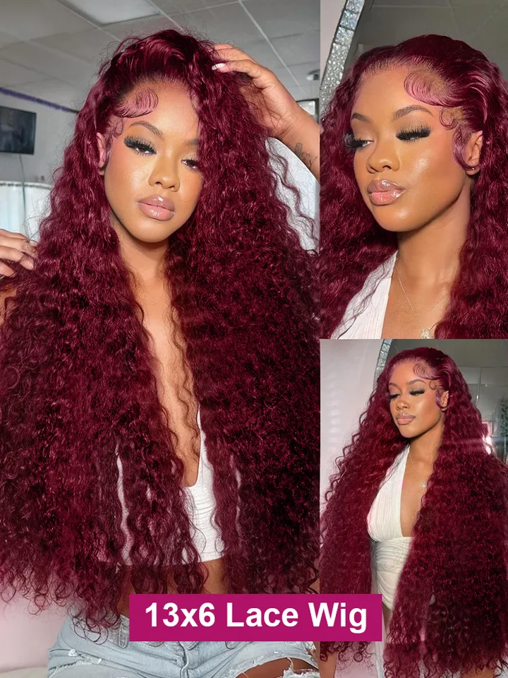 99Jバーガンディ30～40インチディープウェーブ13x6カーリー