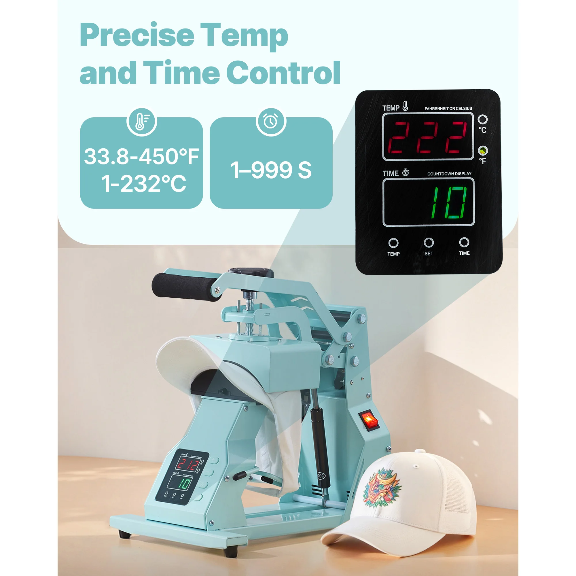 SucceBuy Hat Heat Press Machine with 2/4pcs Interchangeable Platens Precise Temperature and Time Control Hat Heat Press 2