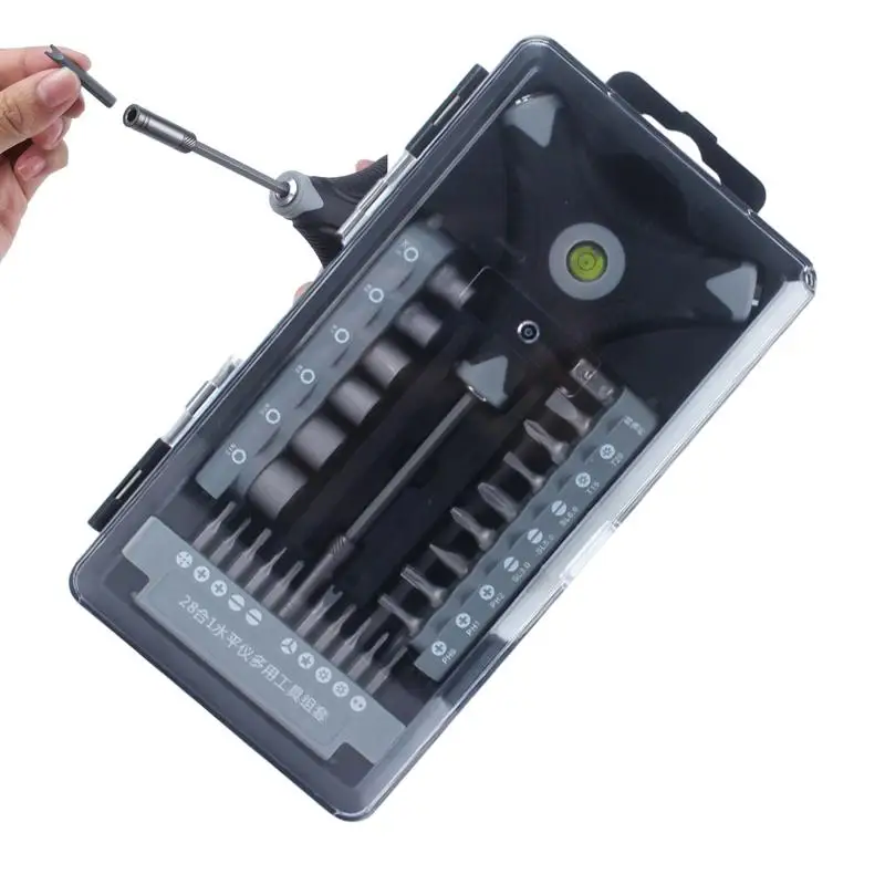 

Spirit Level Screwdriver Magnetic 28-in-1 Ergonomic Precision Tools Manual Screwdriver Tool Set Mechanic Screwdriver Set For PC