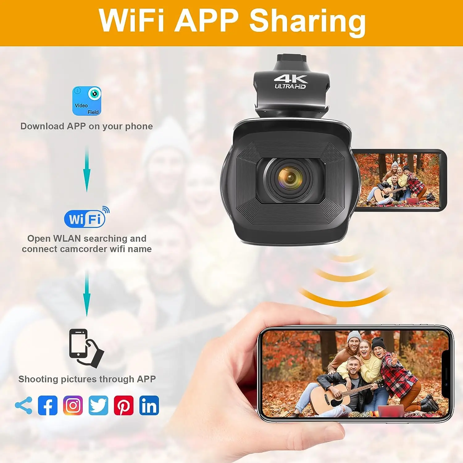 Câmera de Vídeo Digital com Foco Automático 4k Filmadora 64mp Youtube Live Stream Girar 4.0 Touch Screen Vlog Recorder 18x Wifi Webcam - Image 5