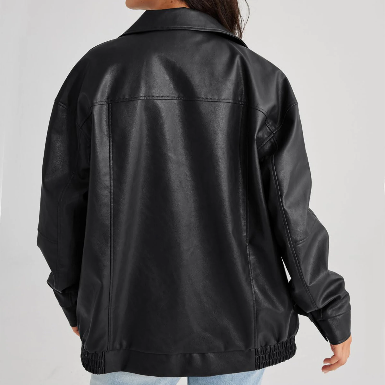 여성 캐주얼 오버사이즈 재킷, 인조 가죽 재킷, 패션 오토바이 재킷, 라펠 지퍼 재킷, 남자친구 아웃웨어