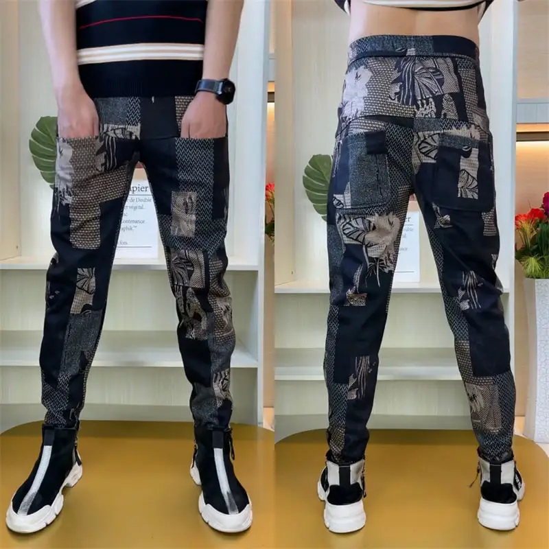 

2024Color Six Pockets Stitching Small Foot Casual Pants Autumn and Winter Style Woolen Trousers, Fashion and Elastic Harem Pants