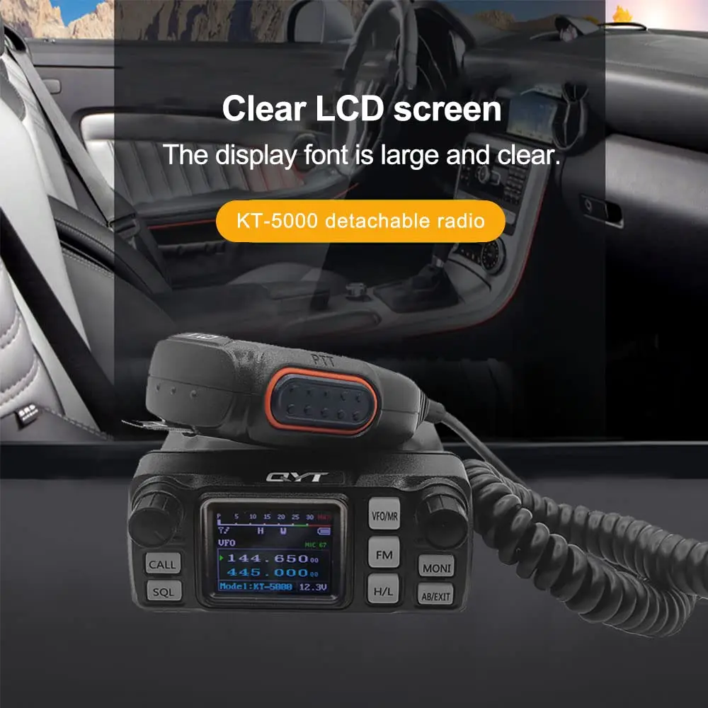 QYT Kt-5000 KT5000 25W VHF UHF 듀얼 밴드 FM 상업용 무전기 2톤 5톤 VOX 스크램블러 차량용 무전기