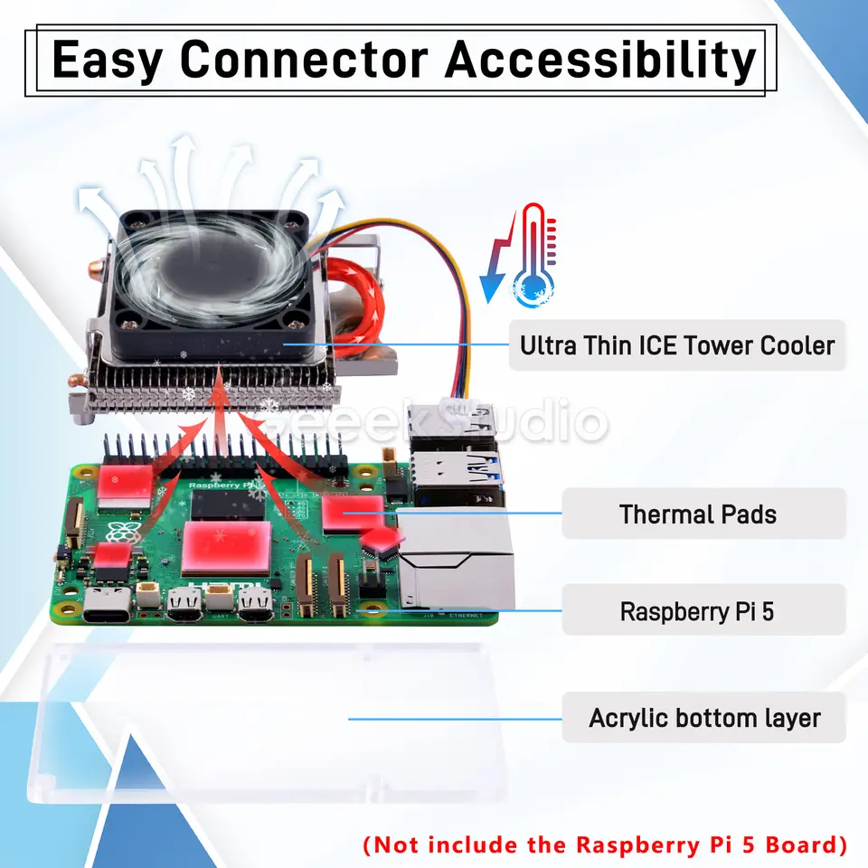 Ultra Thin ICE Tower Cooler for Raspberry Pi 5 CPU Fan image 4