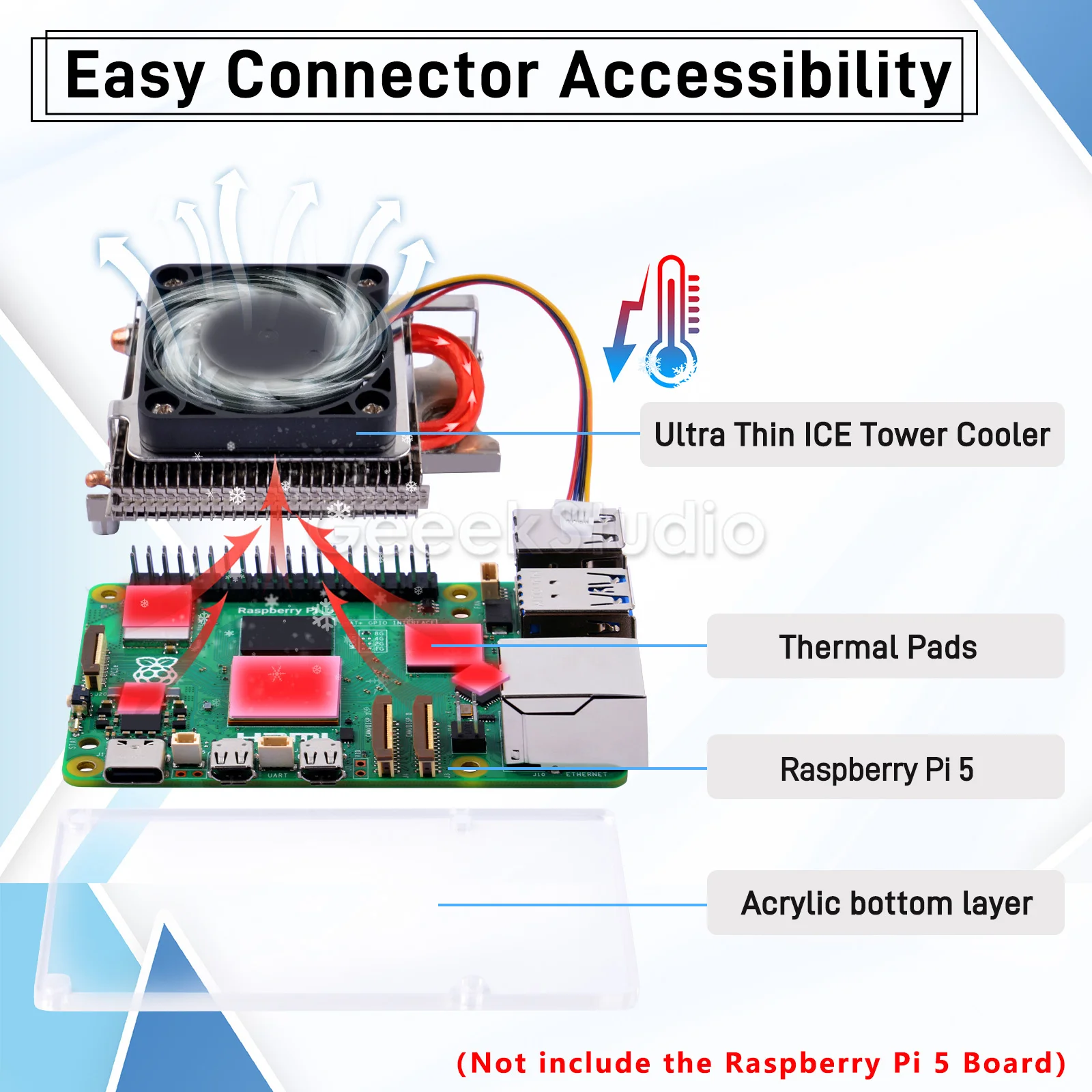 Ultra Thin ICE Tower Cooler for Raspberry Pi 5 CPU Fan