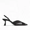 Point Head Kitten Heel Slingbacks Pumps For Women French Style Black Closed Head Mid-Heel Sandals Summer Sexy Cross Satins Shoes 5
