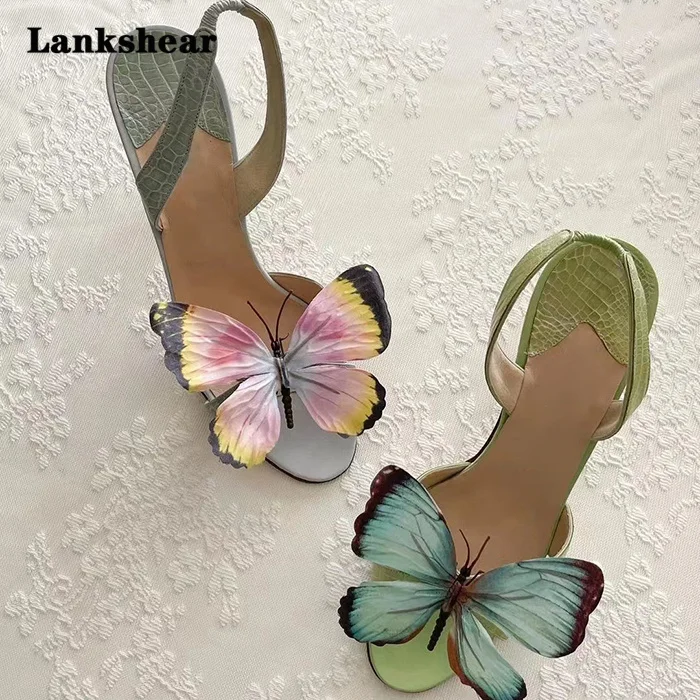 Colorful Butterfly Decorative Sandals for Women Thin Heels Open Toe High Heels Women's Summer Sandalias De Mujer Verano 2024