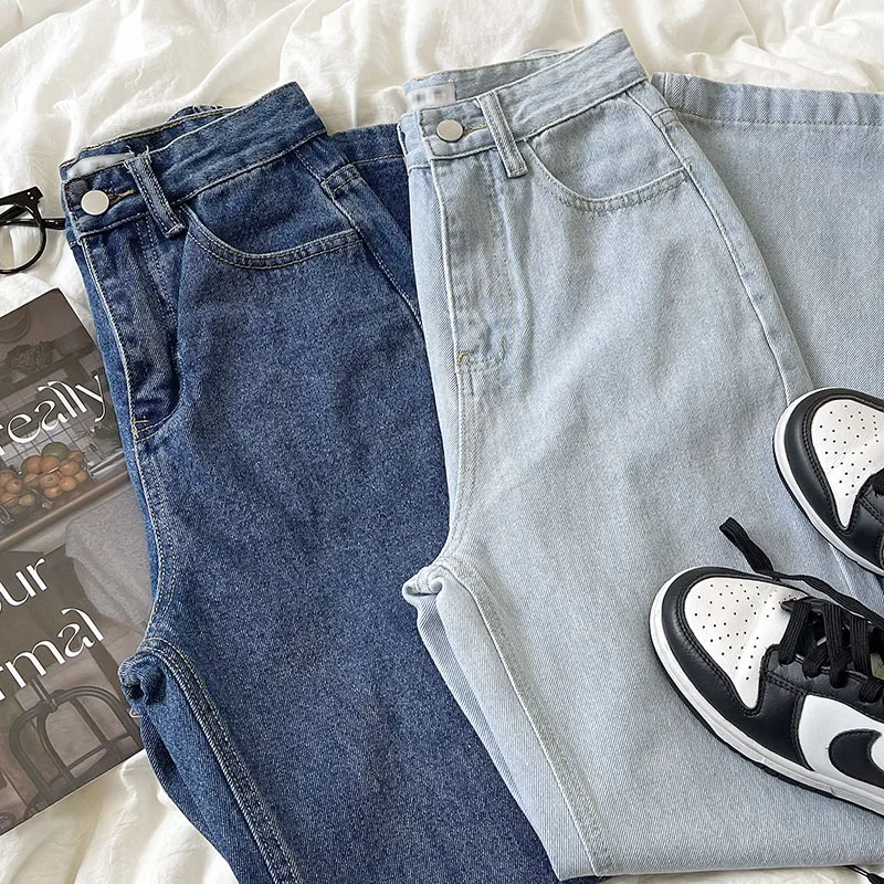 

Vintage washable basic high-waisted straight thin simple denim pants