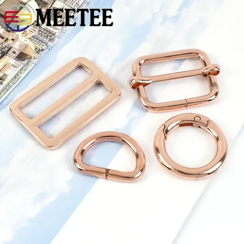 5Pcs RoseGold Bag Buckles Metal O D Ring Clip Clasp Tri Glide Slider Hook Backpack Belt Strap DIY Hardware Sewing Accessories