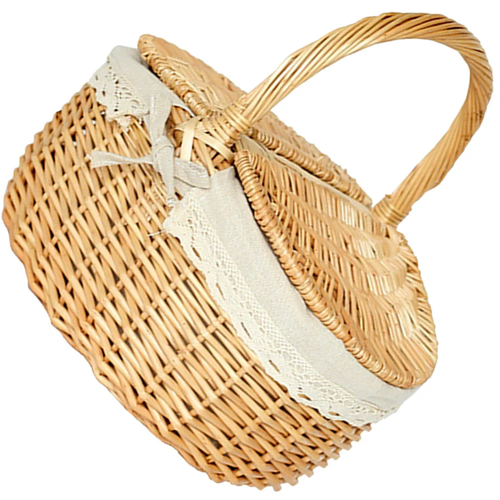 

Picnic Fruit Storage Basket Easter Household Snack Container Wicker Basket with Lid Multi-function Wicker Basket Home Supply