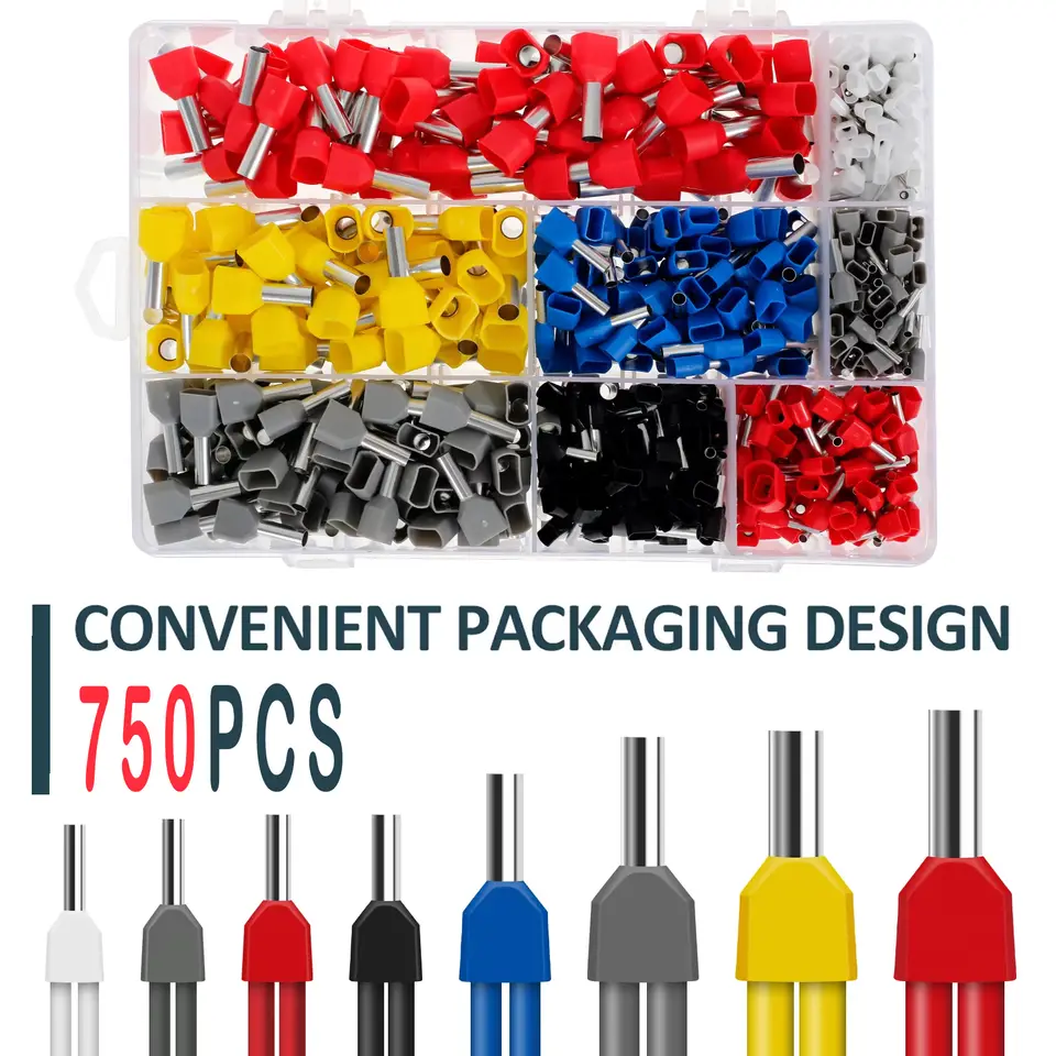 750PCS Double Wire End Ferrules Kit Multipurpose Reliable Twin Wire End Ferrules with Box Easy to Utilize for Cable Connecting image 1